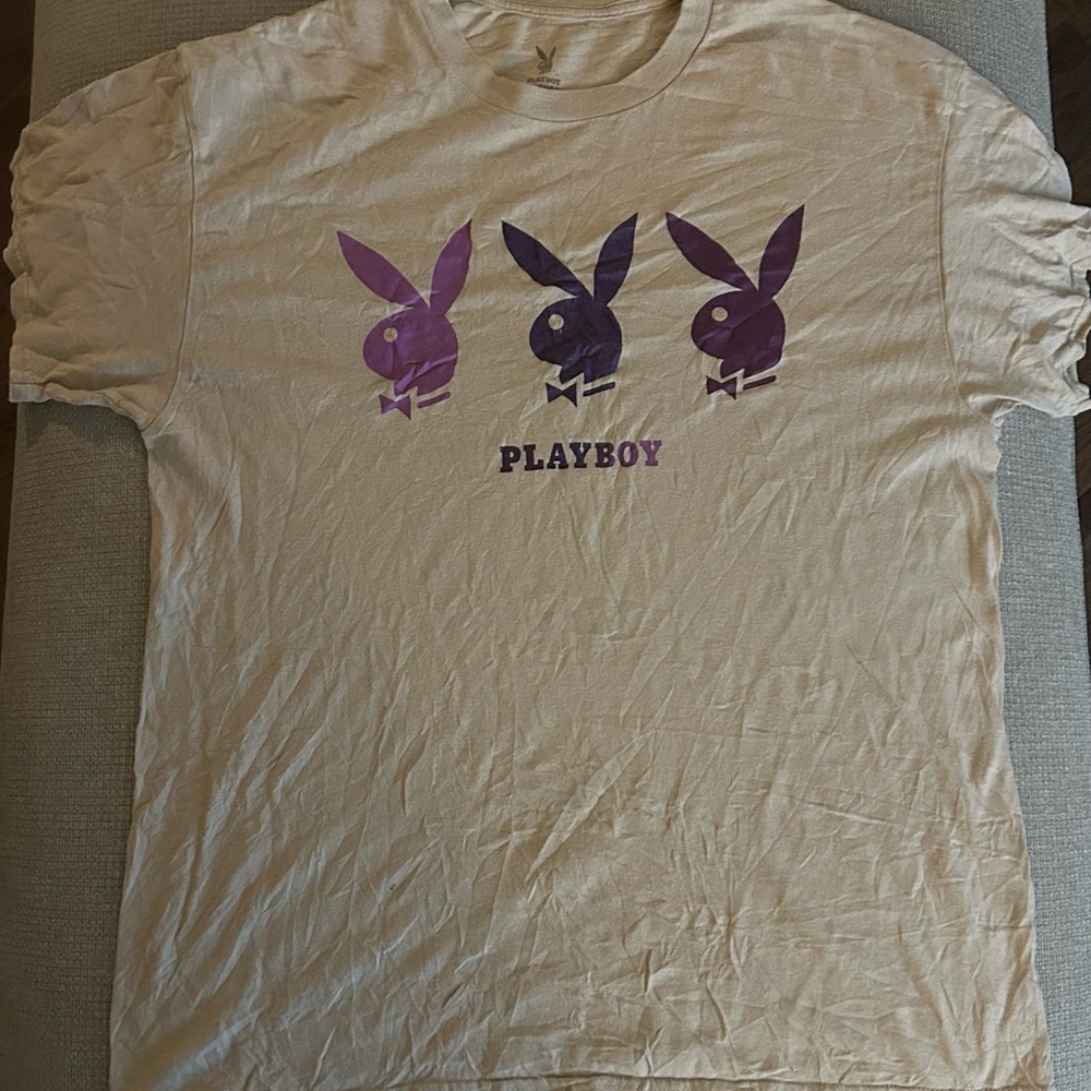 PLAYBOY Kids Cream Tee with Purple Bunny Design